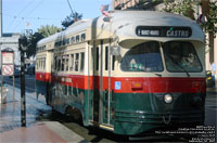 San Francisco Muni 1077 Birmingham livery PCC streetcar built in 1947 - Ex-Public Service Coordinated Transport via NJ Transit 21 (nee Twin Cities Rapid Transit 360) - F Market & Wharves line