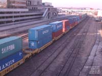 Senator container moving on a BNSF train